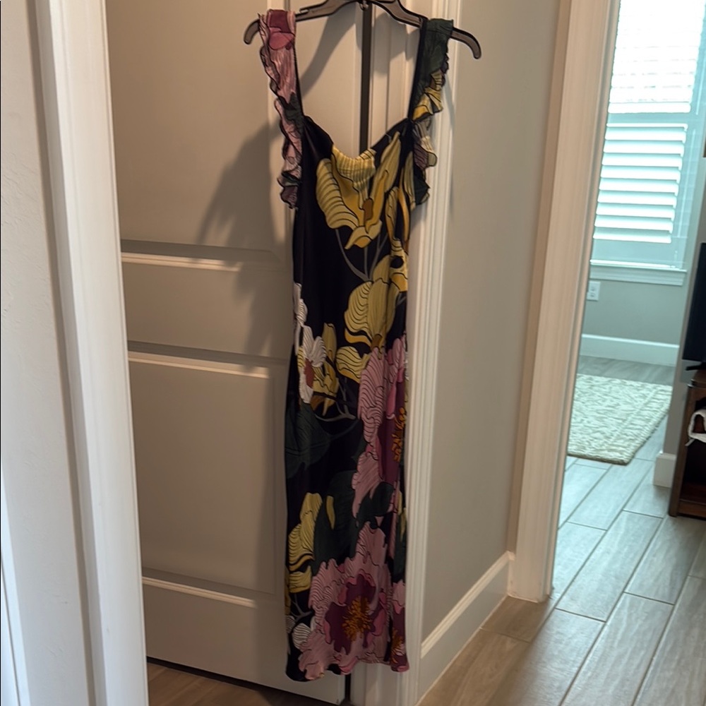 Pink and Yellow Sheath Midi Dress Spaghetti Strap